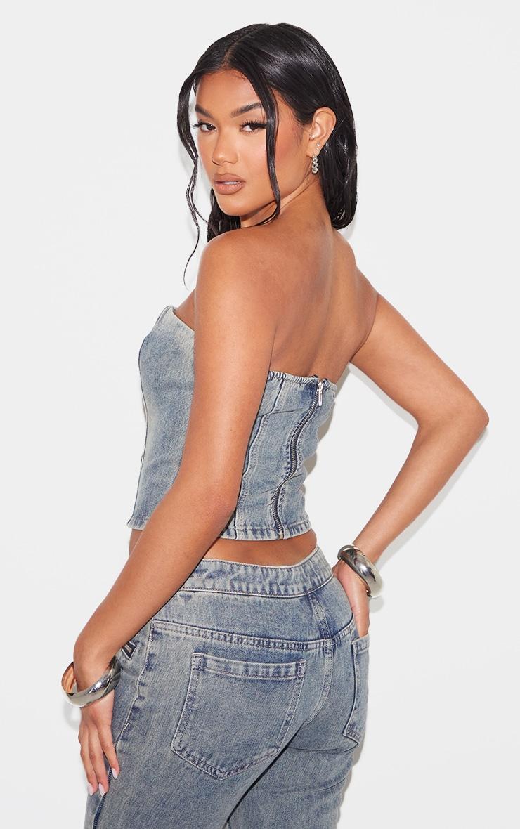 Vintage Seam Detail Strapless Denim Bandeau Top Product Image