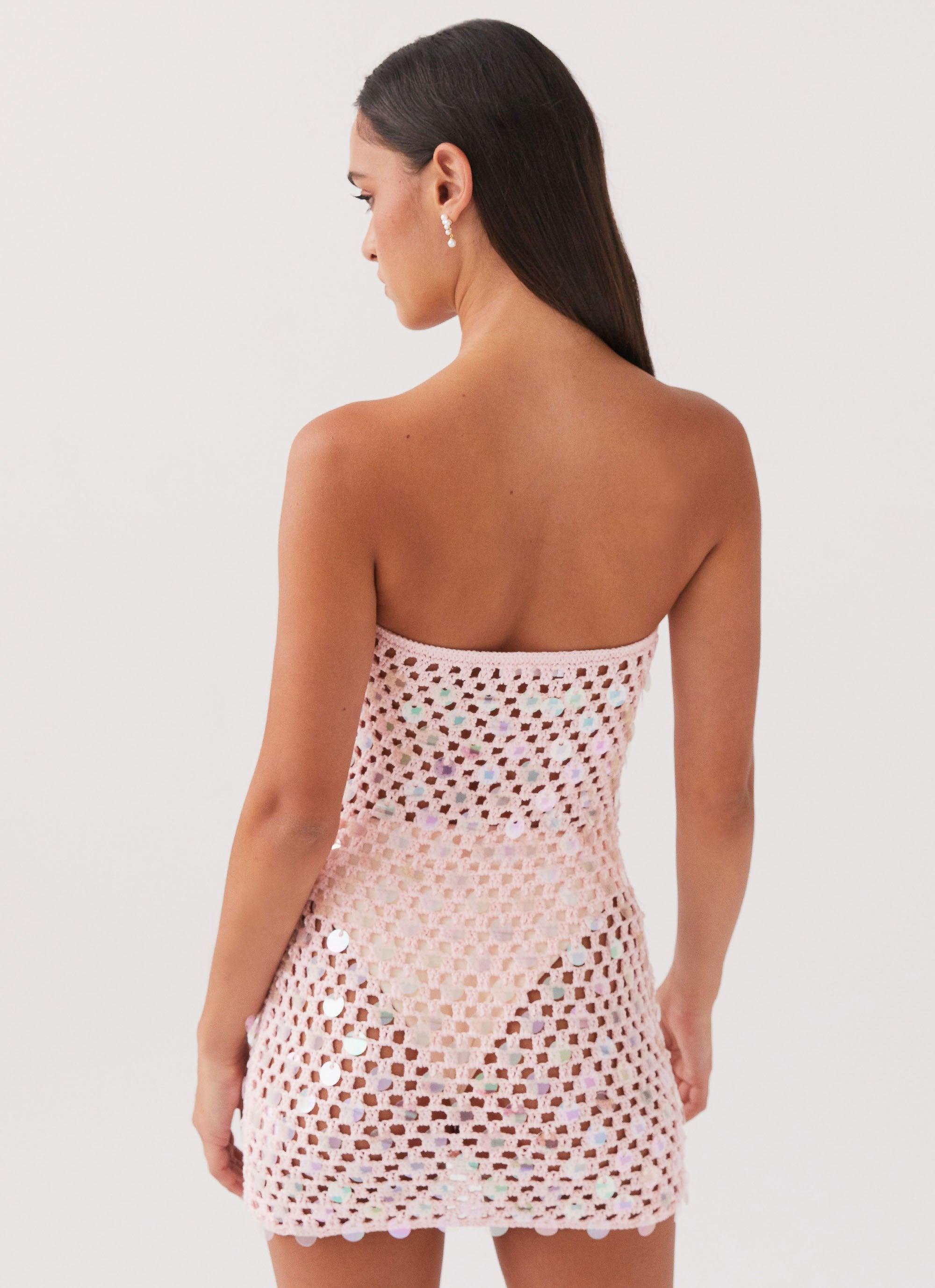 Montana Sequin Crochet Mini Dress - Pink Product Image