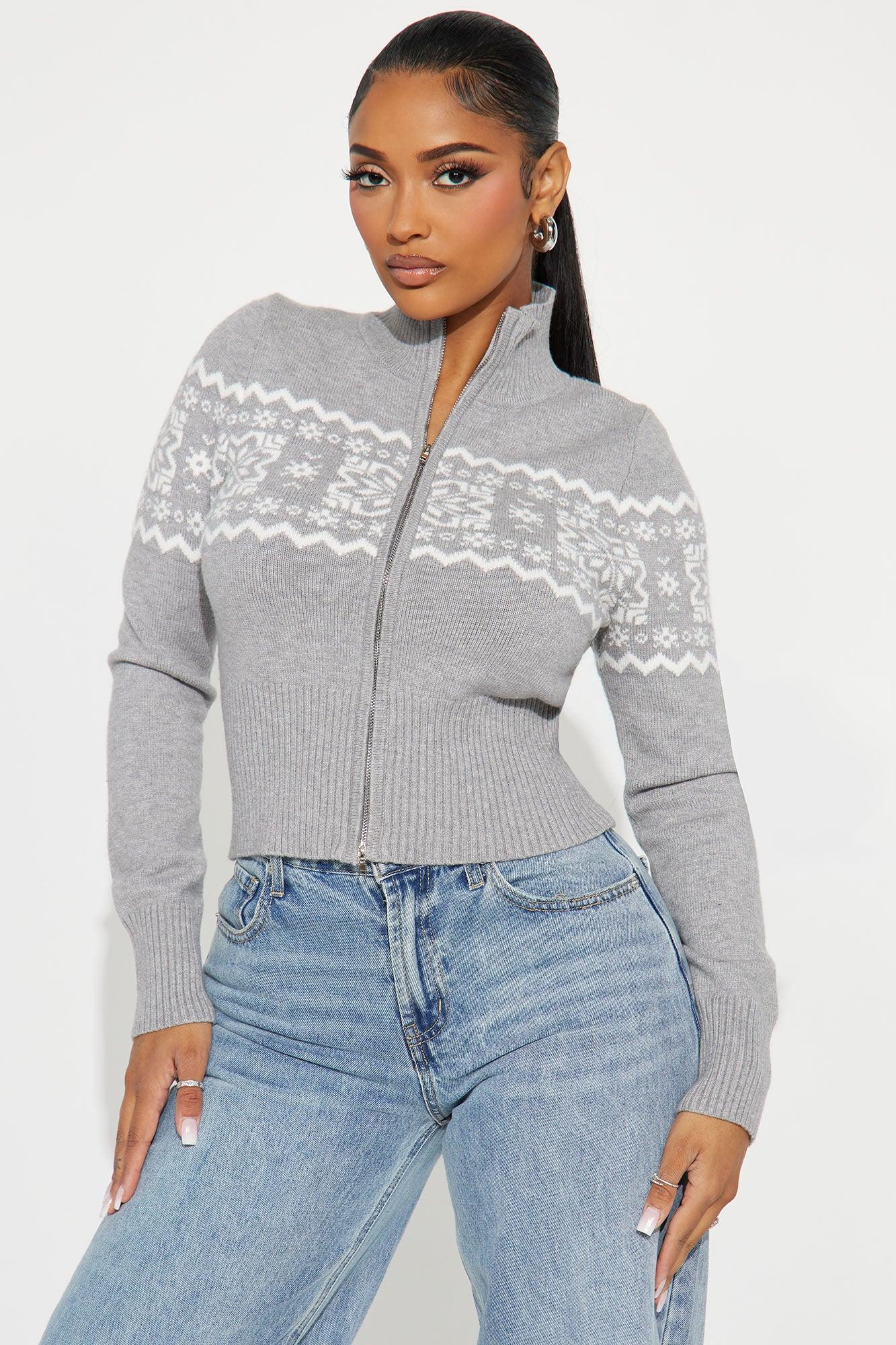 Snowie Fair Isle Front Zip Sweater - Grey/combo product image