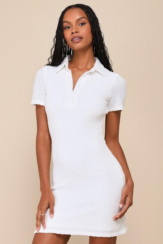 Absolute Sweetie White Textured Collared Short Sleeve Mini Dress Product Image