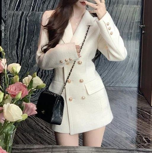 Double Breasted Plain Long Coat Product Image