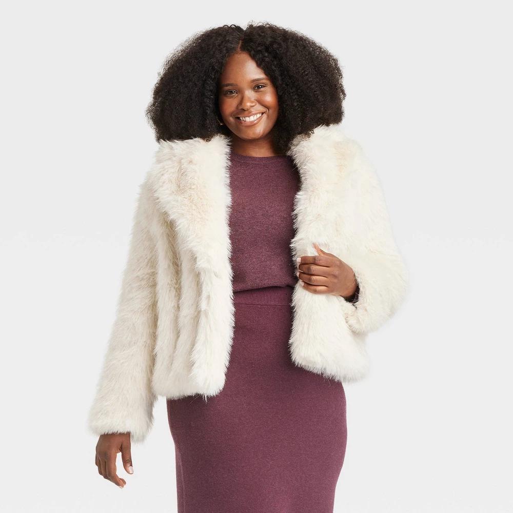 Womens Faux Fur Jacket - A New Day Cream XXL Product Image