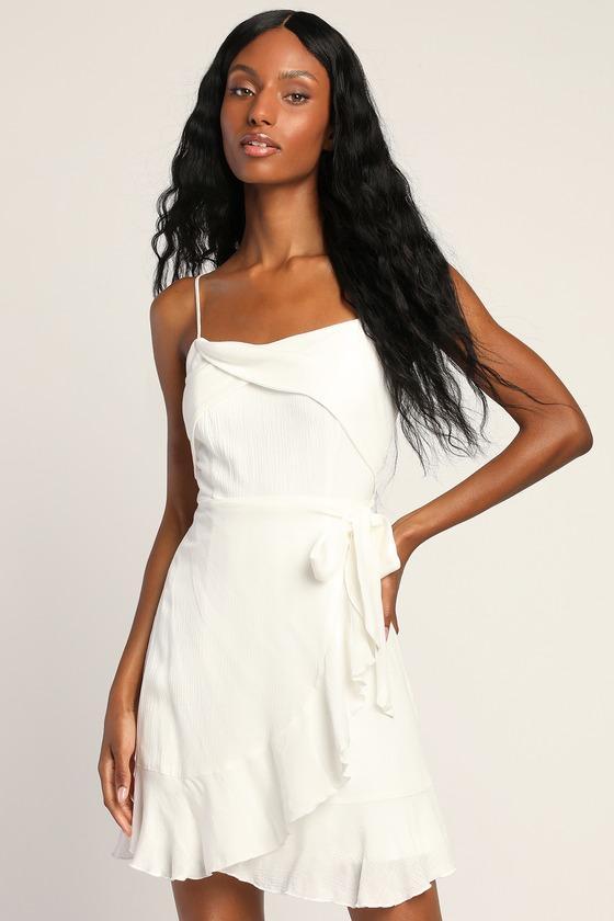 Gorgeous Vision White Ruffled Faux-Wrap Mini Dress Product Image