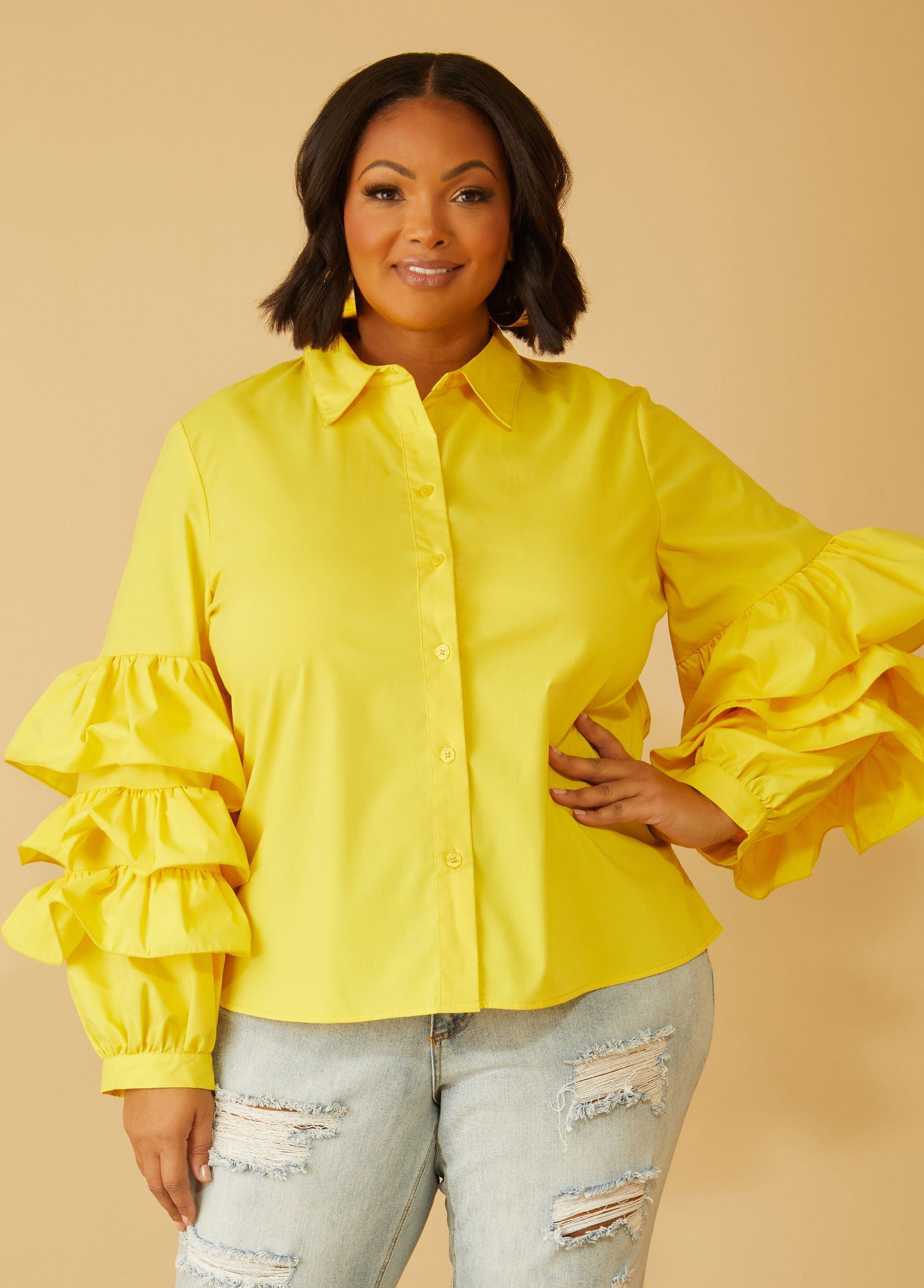 Plus Size Tiered Ruffled Poplin Shirt Ashley Stewart Product Image