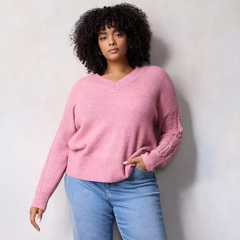 Plus Size LC Lauren Conrad V-Neck Pullover Sweater, Womens Pink Product Image