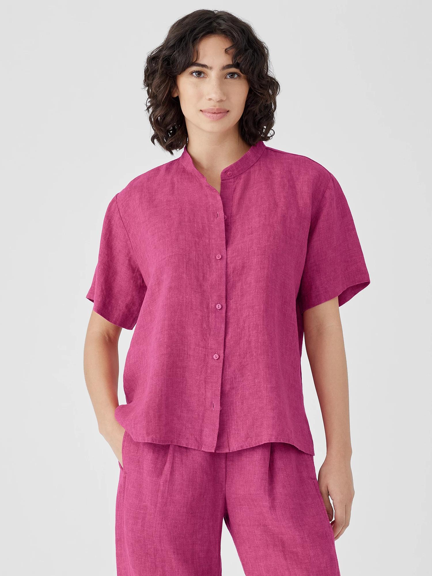 EILEEN FISHER Washed Organic Linen Délavé Band Collar Shirtfemale Product Image