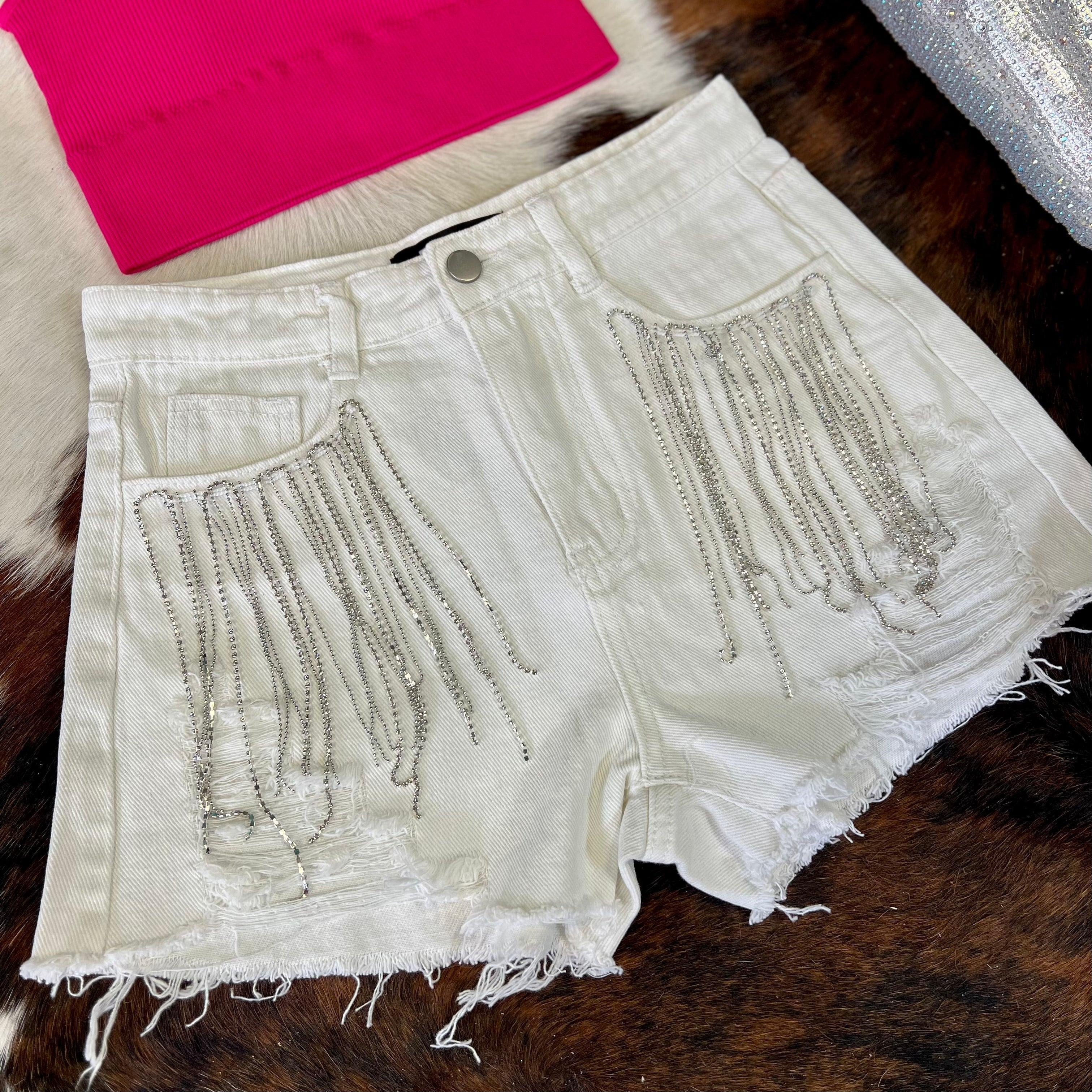 Finalist Round Rhinestone Shorts White* Product Image