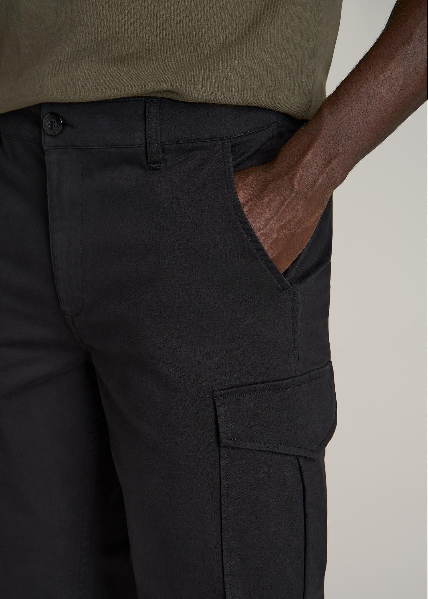 TAPERED-FIT Stretch Cotton Cargo Jogger Pants for Tall Men in Black Product Image