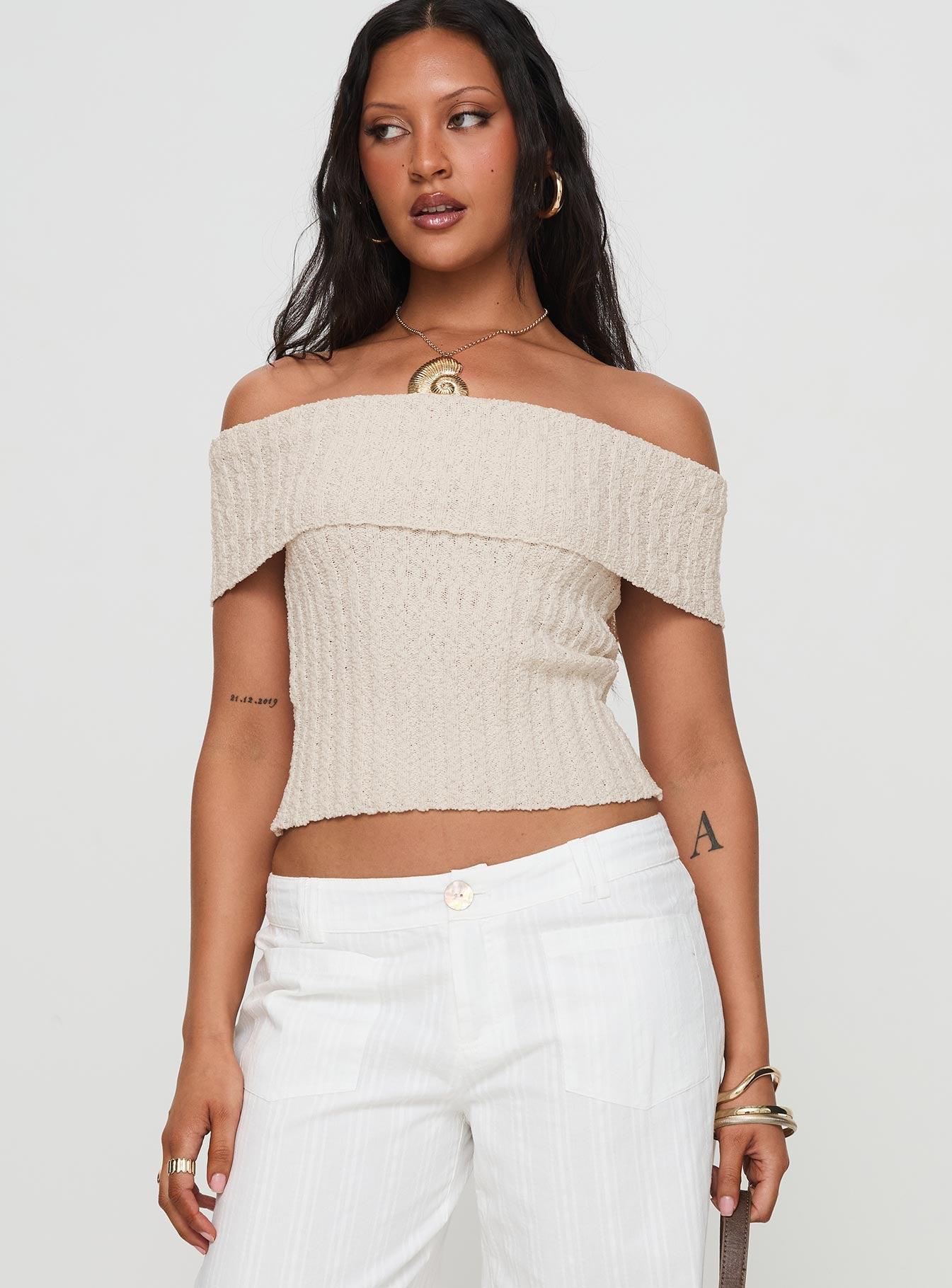 Murmur Off Shoulder Top Beige Product Image