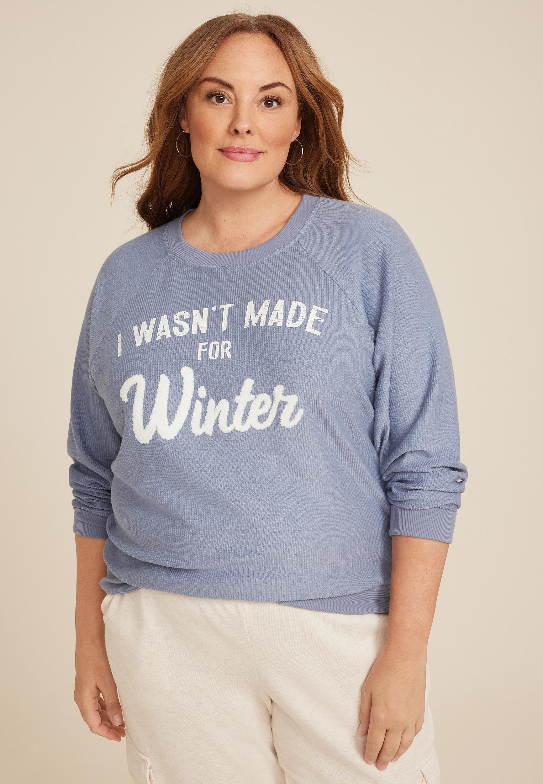 Maurices Plus Size Womens I Wasnt Made For Winter Relaxed Fit Sweatshirt Blue Size 4X Product Image