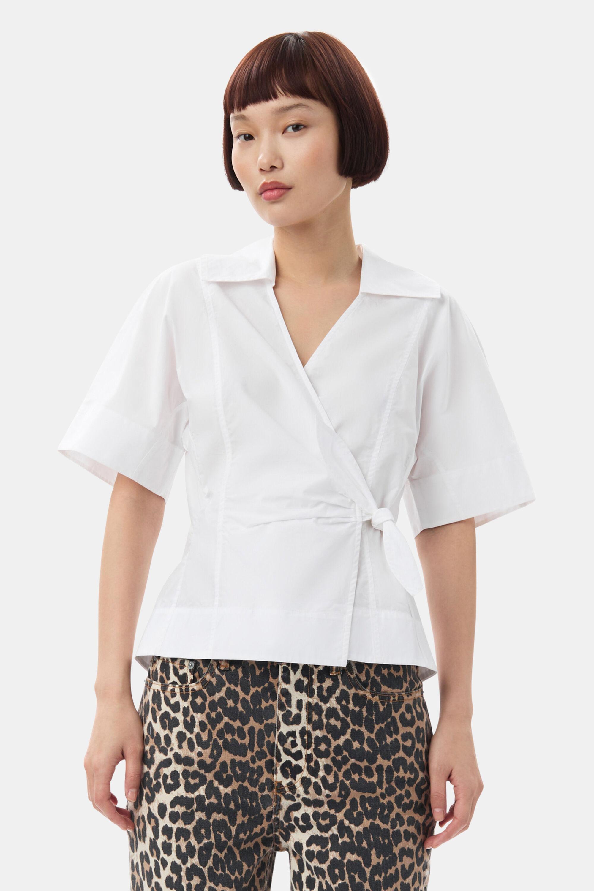 White Cotton Poplin Wrap Blouse Product Image