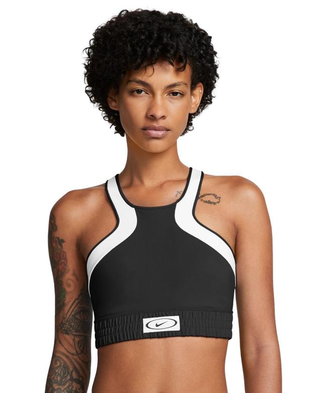 Nike Womens High-Neck Colorblock Medium-Support Sports Bra - Black Product Image