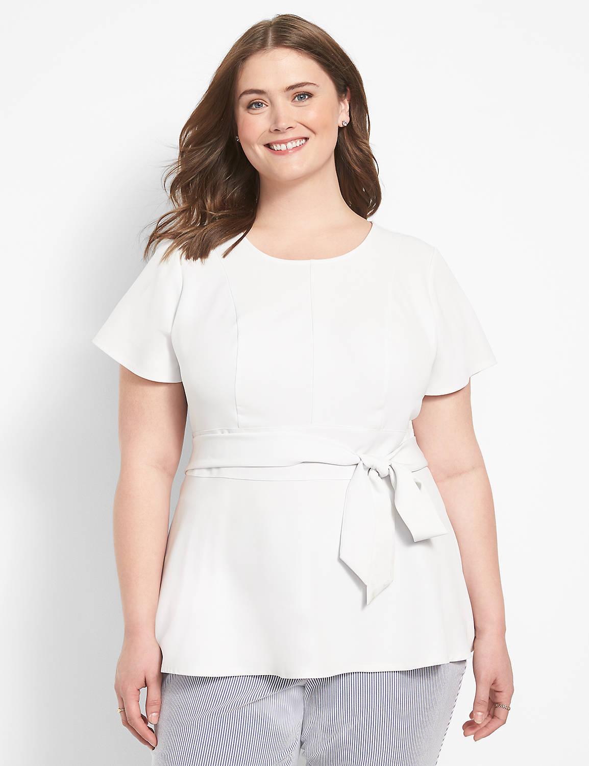 Lane Bryant Fitted Short-Sleeve Crew-Neck Lena Top 24P Ivory Rose Product Image