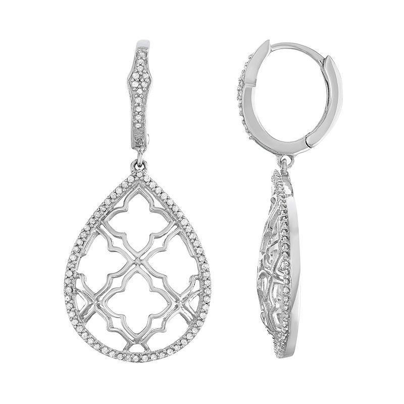 Sterling Silver 1/2 Carat T.W. Diamond Cutout Teardrop Earrings, Womens, White Product Image