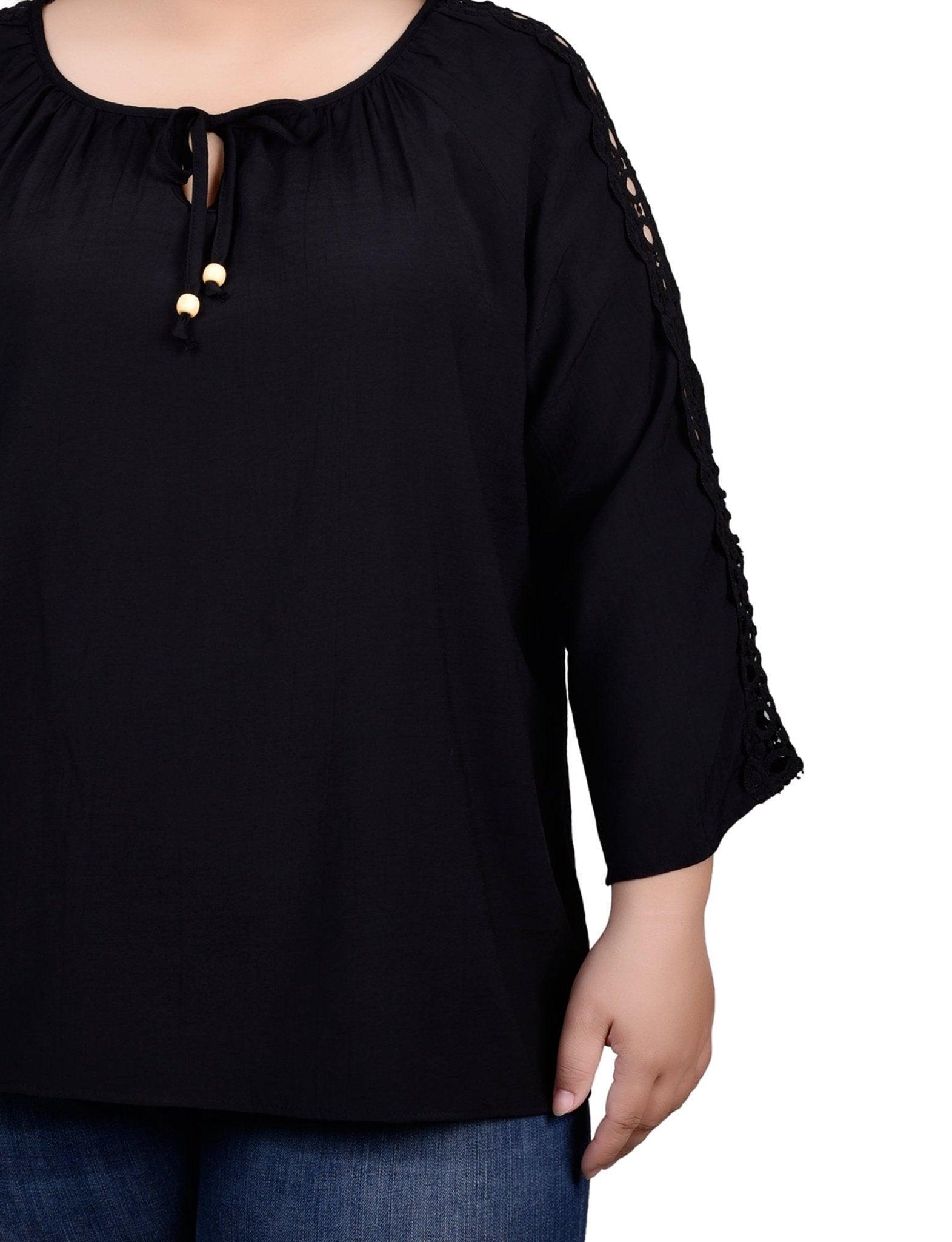 3/4 Length Sleeve Crochet Detail Blouse - Plus Product Image