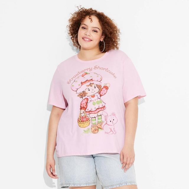 Womens Oversized Print Strawberry Shortcake Short Sleeve Graphic T-Shirt Product Image