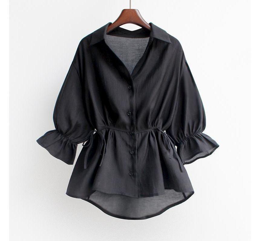 Puff-Sleeve Plain Peplum Shirt Product Image