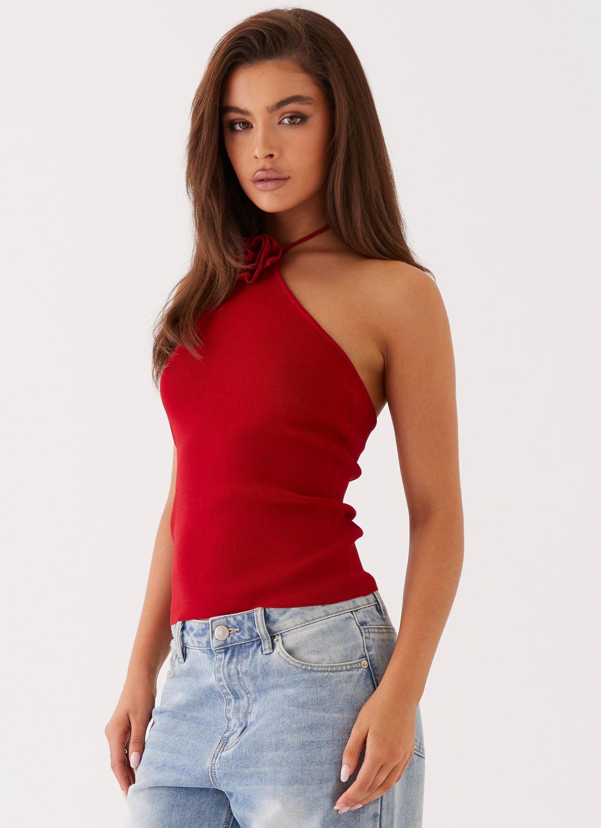 Delphi Rose Knit Top - Rouge Red Product Image