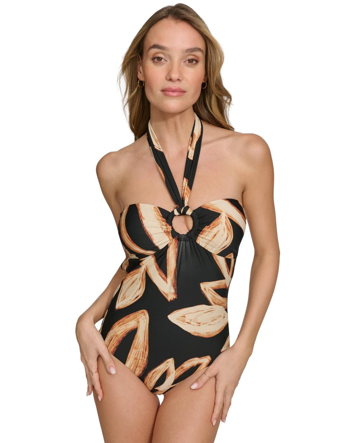 Dkny Womens O-Ring One-Piece Bandeau-Neck Swimsuit Product Image