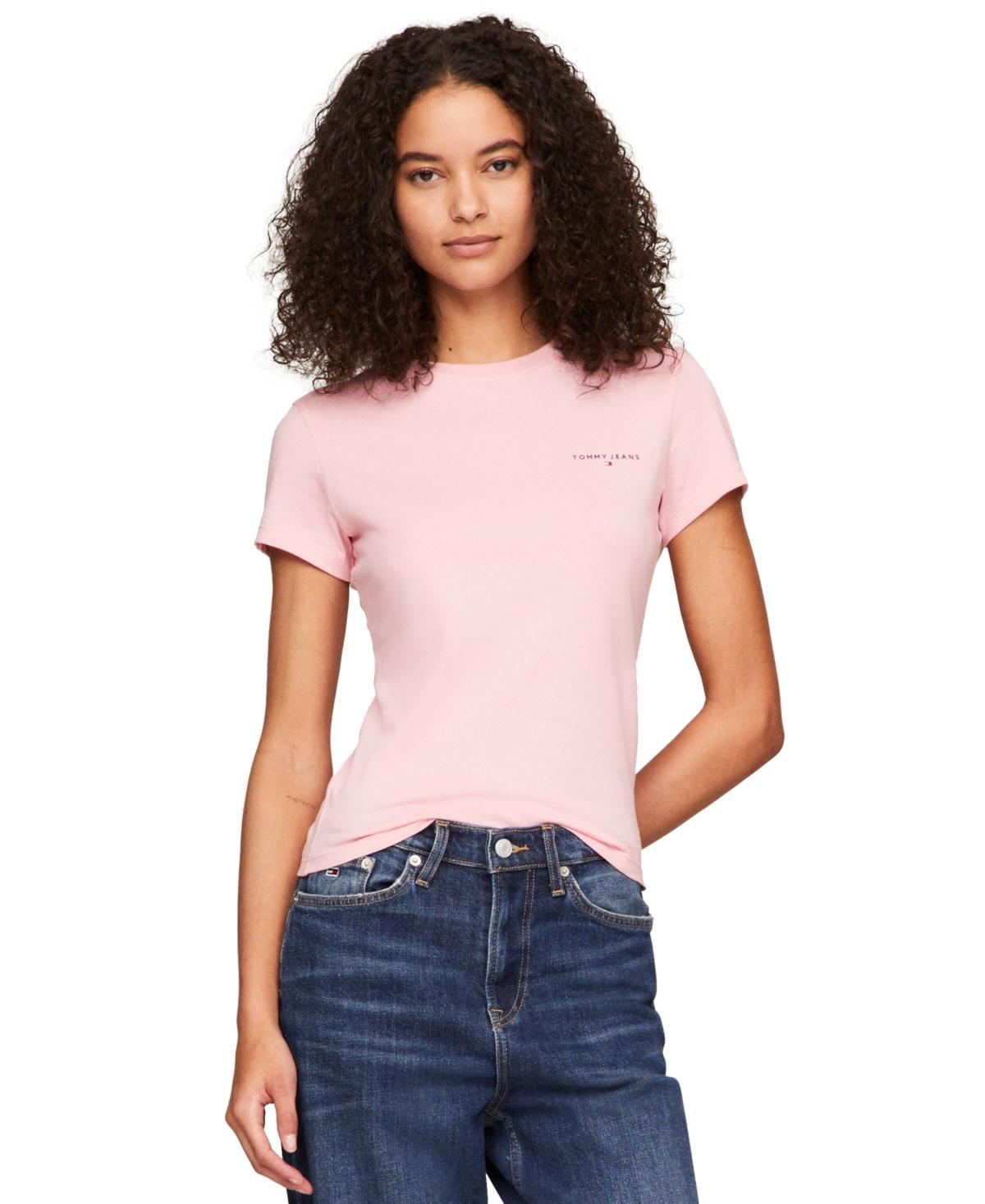 Tommy Jeans Womens Cotton Slim-Fit Linear Logo T-Shirt Product Image