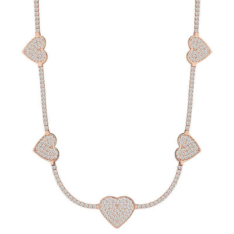 Sunkissed Sterling 14k Gold over Silver CZ Heart Tennis Choker Necklace, Womens Pink Product Image