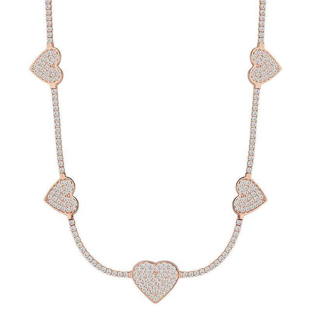 Sunkissed Sterling 14k Gold over Silver CZ Heart Tennis Choker Necklace, Womens Pink Product Image