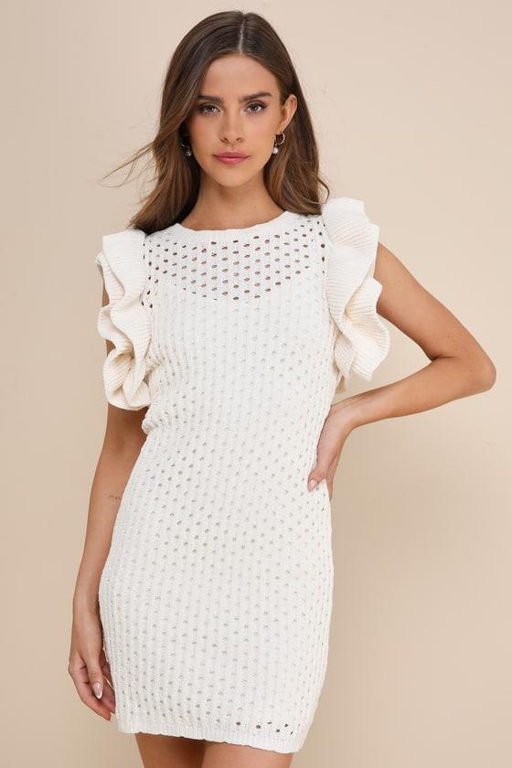 Always Elevated Ivory Ruffled Sleeveless Mini Sweater Dress product image