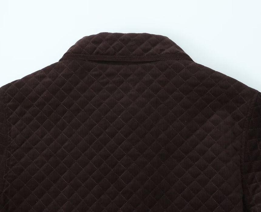 Collared Plain Quilted Button-Up Corduroy Jacket Product Image