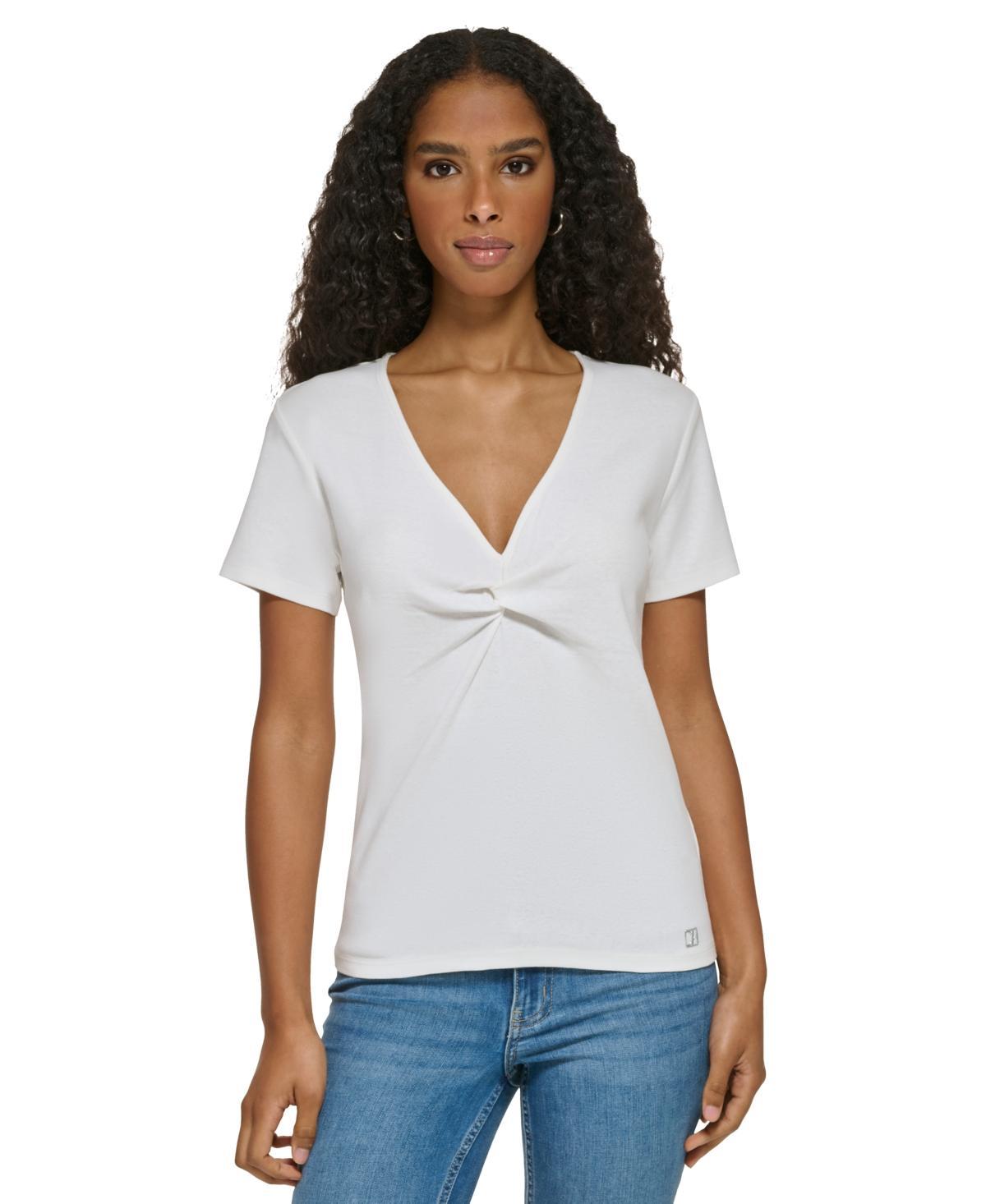 Calvin Klein Womens Twist Front V-Neck T-Shirt Product Image