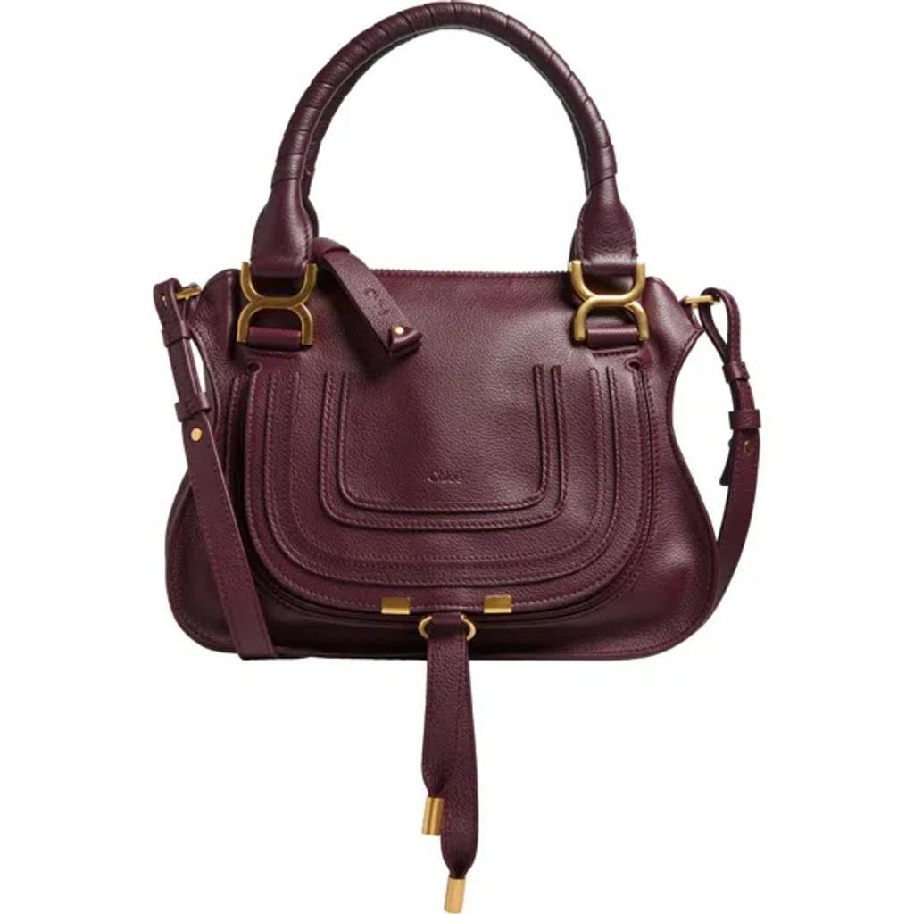 Marcie Medium Double Carry Satchel Bag In Grained Leather In Purple Product Image