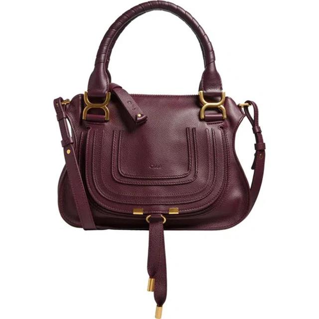 Marcie Medium Double Carry Satchel Bag In Grained Leather In Purple Product Image