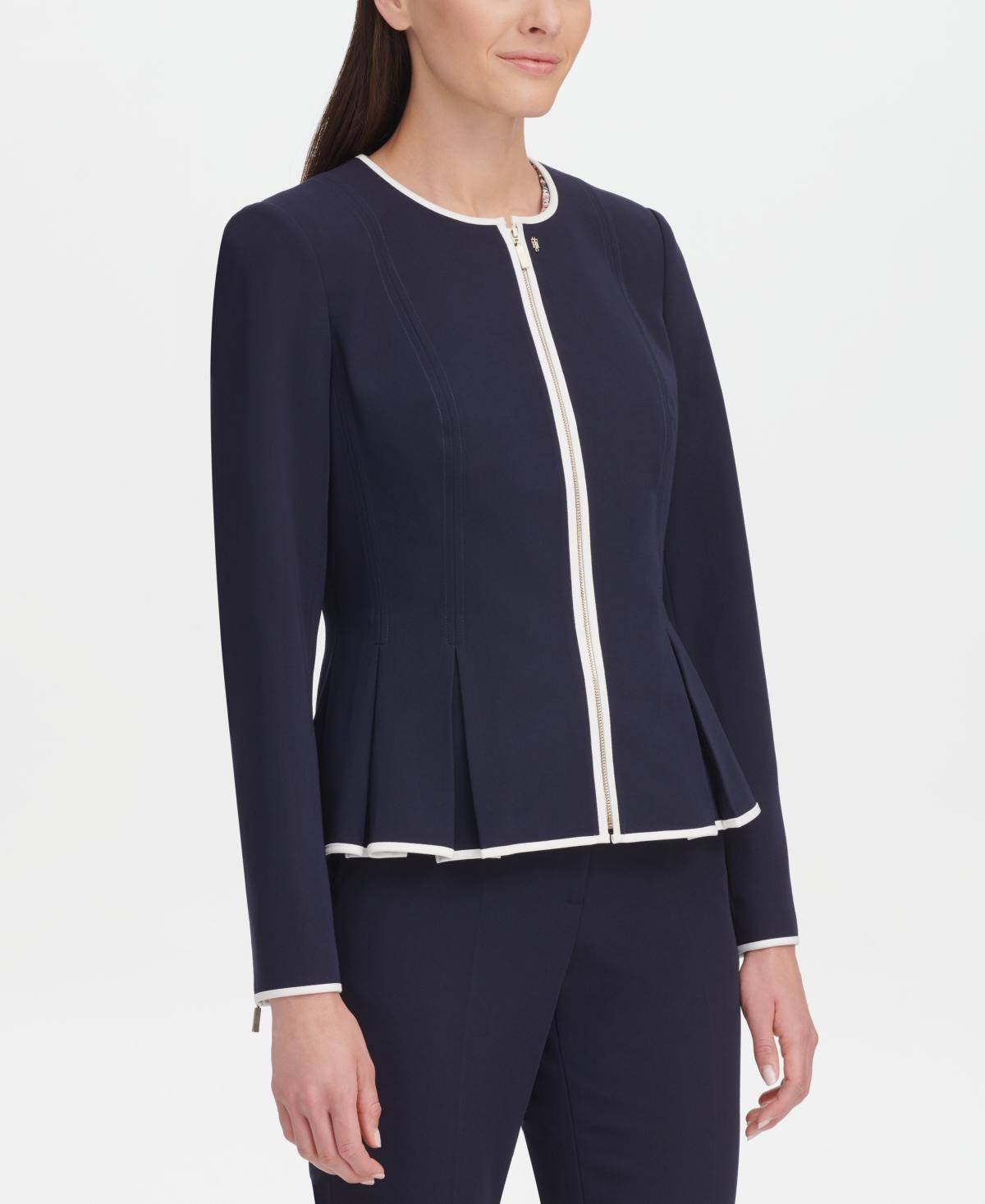 Tommy Hilfiger Womens Zip-Front Peplum Jacket - Blue Product Image