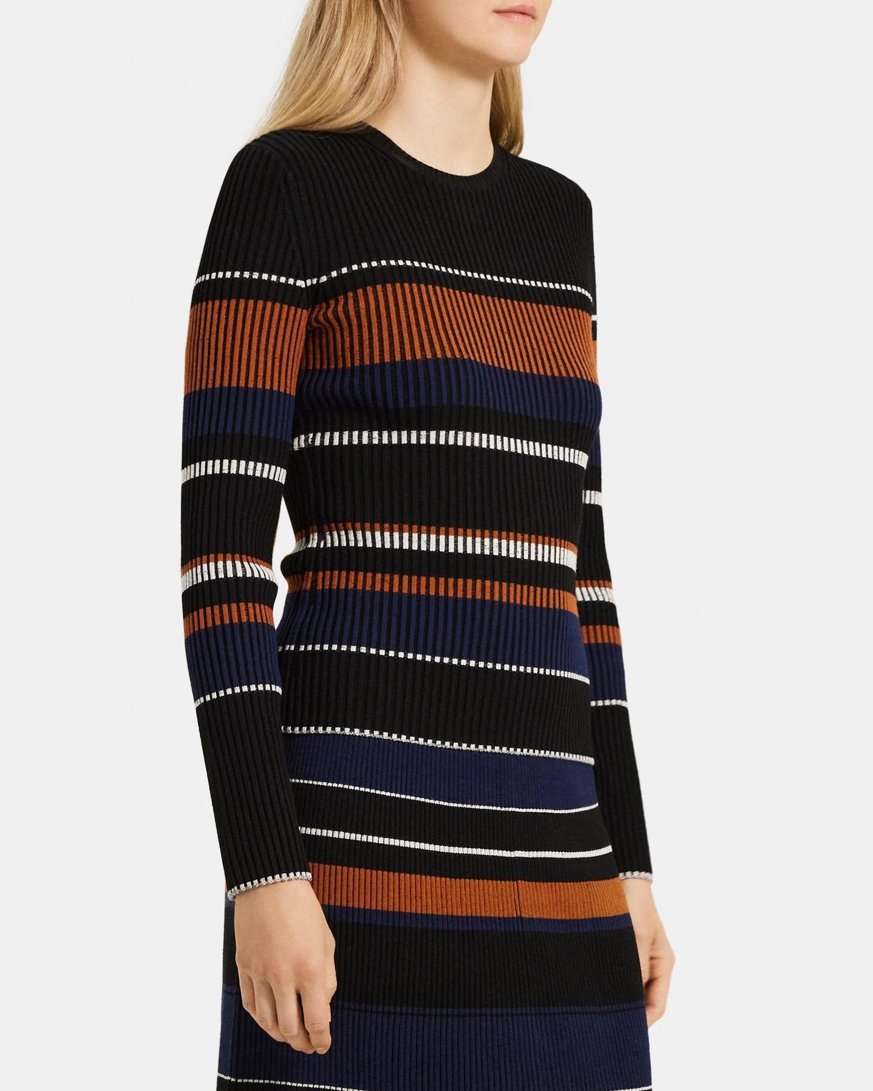 Striped Slim-Fit Sweater in Stretch Viscose Knit Product Image