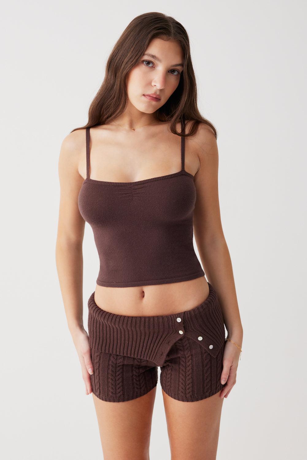 Carmen Lightweight Knit Tank - Mocha Product Image