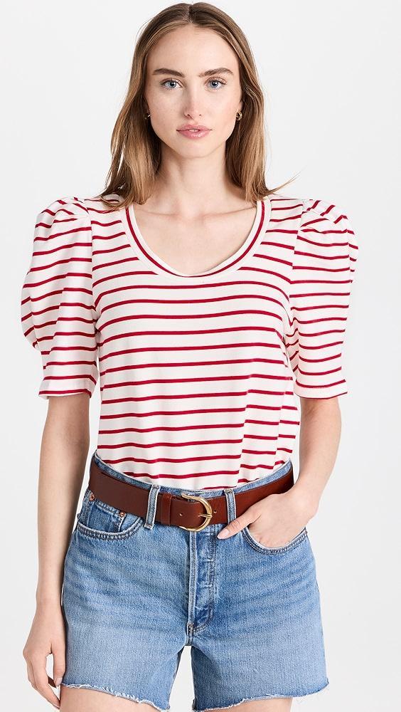 English Factory Stripe Pleated Puff Sleeve Top | Shopbop Product Image