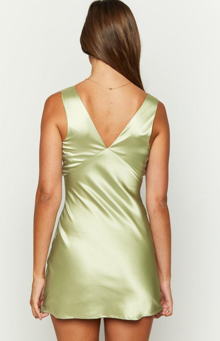 Daphne Sage Satin Mini Dress Product Image