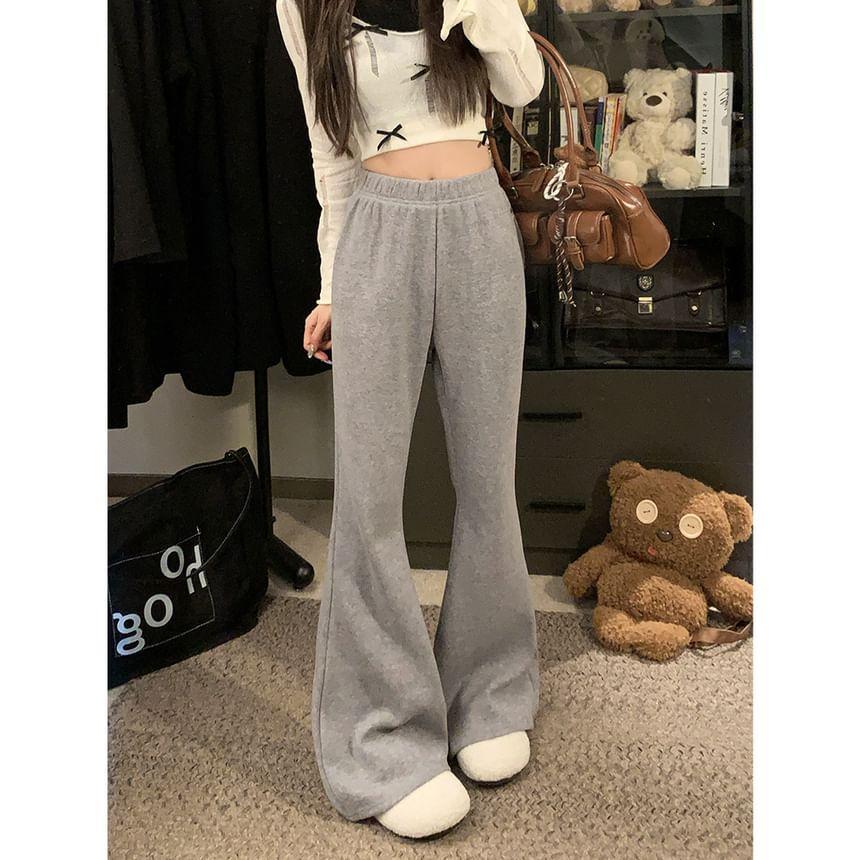 High Waist Plain Flared Sweatpants Product Image