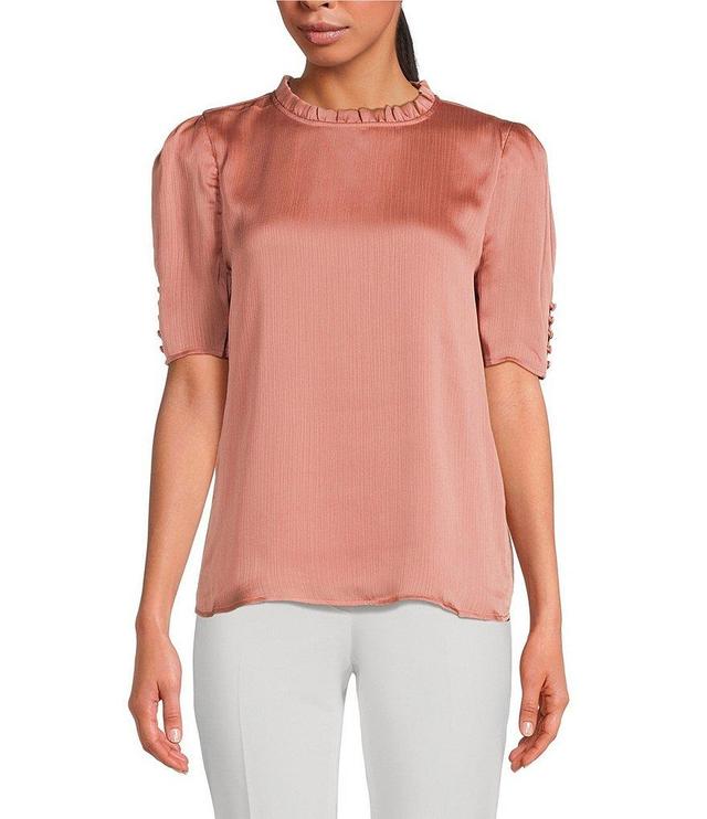 Calvin Klein Ruffle Crew Neck Short Sleeve Blouse Product Image