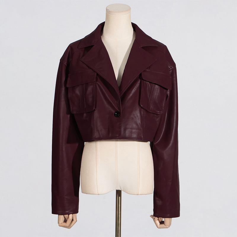 Faux Leather Button-Up Jacket Product Image