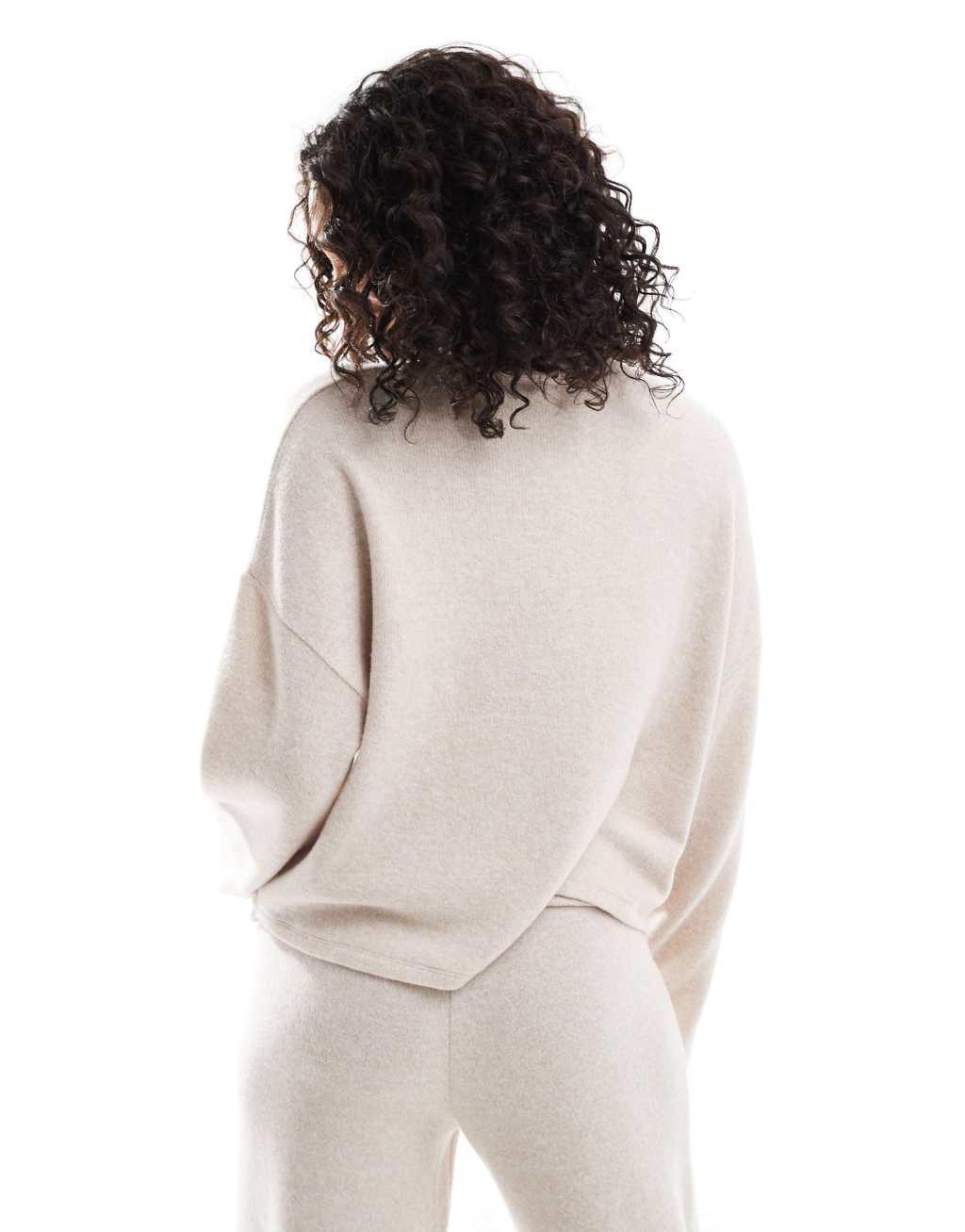 ASOS DESIGN slouchy high neck supersoft top in oatmeal - part of a set Product Image