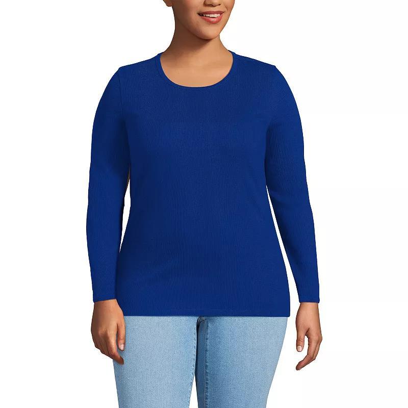 Plus Size Lands End Long Sleeve Micro Rib Crewneck Top, Womens Product Image