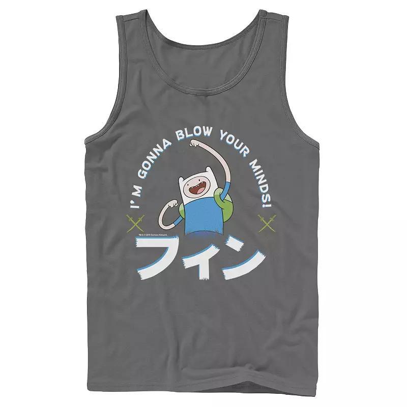 Mens Adventure Time Finn Im Gonna Blow Your Minds Kanji Portrait Tank Top Grey Product Image