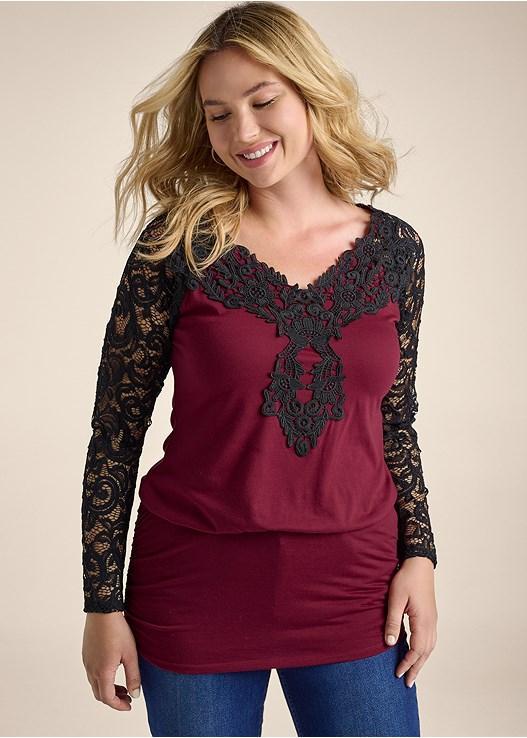 Lace Detail Ruched Top Product Image