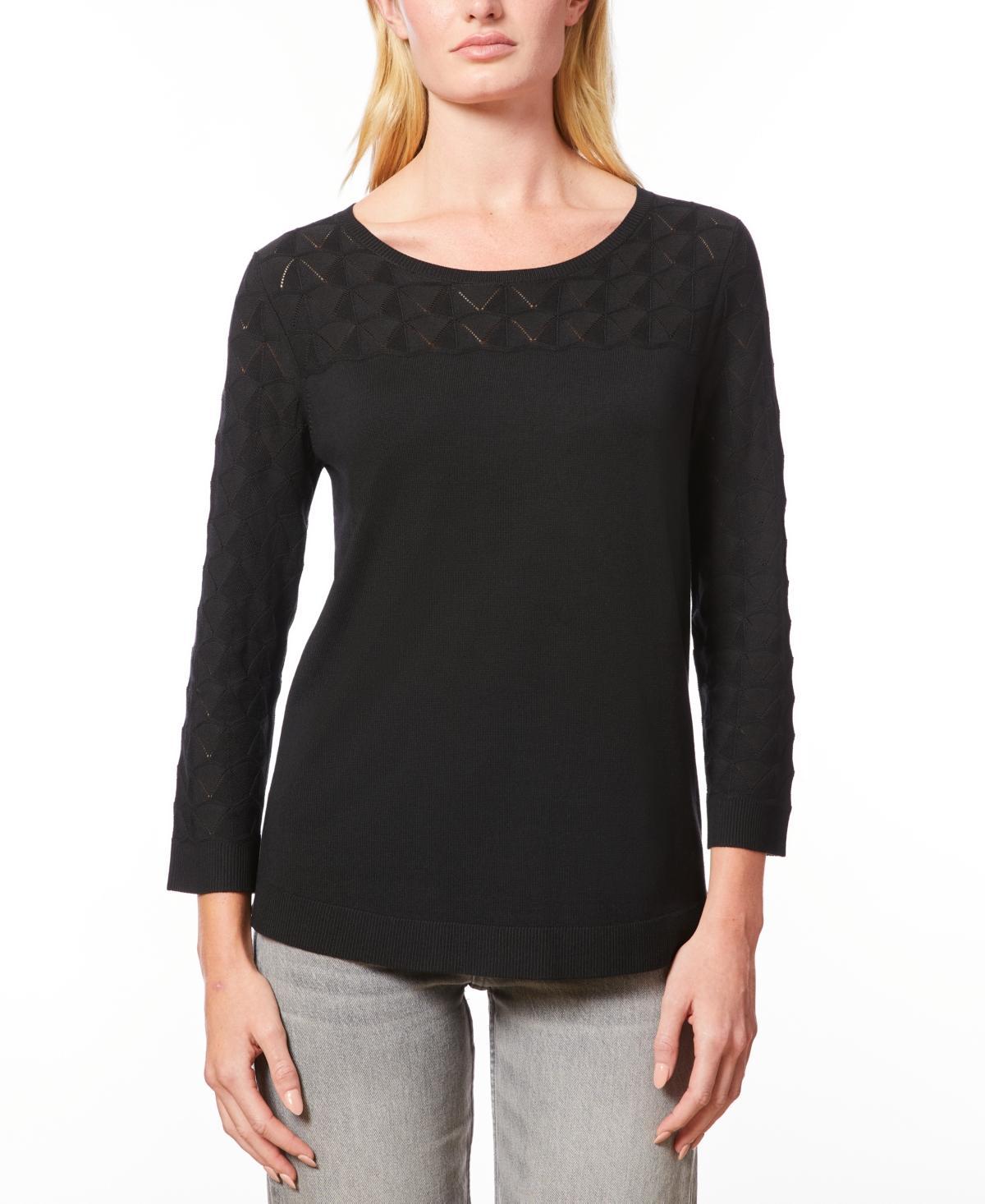 Melissa Paige Womens Wave-Knit Scoop Neck 3/4-Sleeve Sweater Product Image