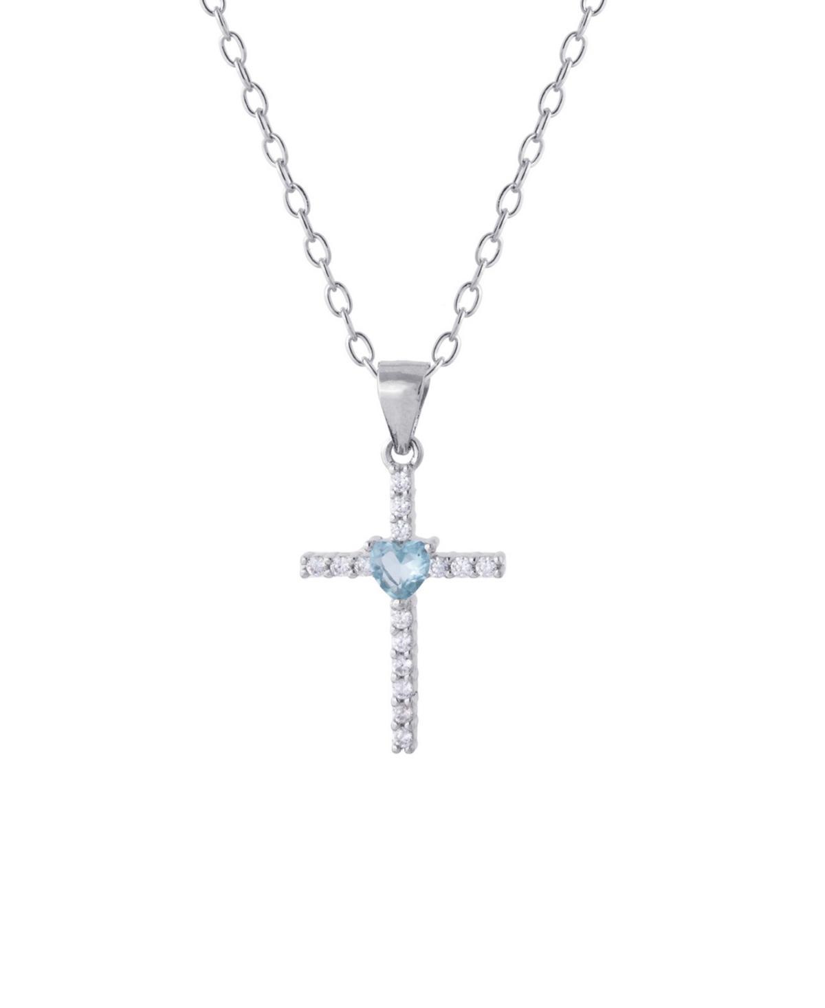 Main and Sterling Sterling Silver Cubic Zirconia Cross & Colored Glass Heart Necklace, Womens Sterling Red Product Image