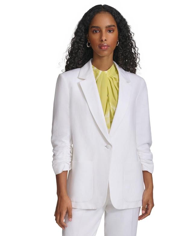 Calvin Klein Womens Linen-Blend Single-Button Blazer Product Image