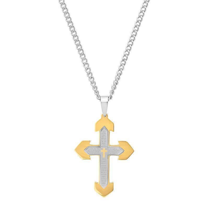 Steel Nation Mens Two Tone The Lords Prayer Stacked Cross Pendant Necklace Product Image