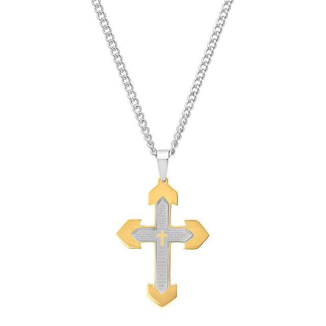 Steel Nation Mens Two Tone The Lords Prayer Stacked Cross Pendant Necklace, Yellow Product Image