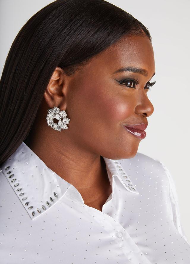 Plus Size Snowflake Cluster Crystal Earrings Ashley Stewart Product Image