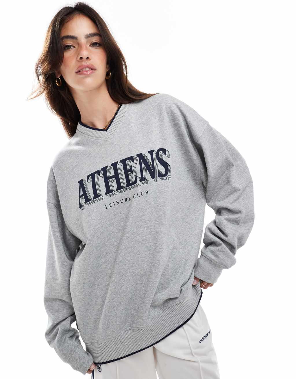 Cotton On classic crew sweatshirt in gray with Athens graphic product image